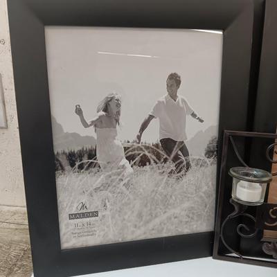 It's all about Family! Family candle sconce, Glass jar with frosted Family - and a variety of photo frames
