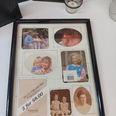 It's all about Family! Family candle sconce, Glass jar with frosted Family - and a variety of photo frames