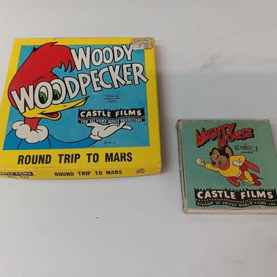Two vintage reel camera films - Woody Woodpecker and Mighty Mouse