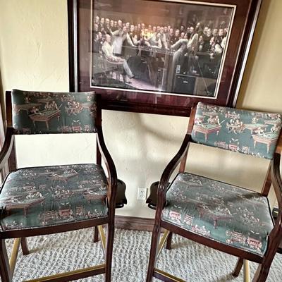 Pool table bar height chairs and Framed Art Print
