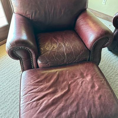 Red leather chair & ottoman
