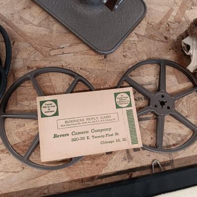 Revere Eight reel to reel Projector with Da-Lite projector screen and brand-new bulb in original box