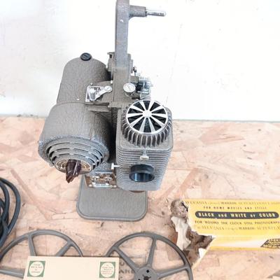 Revere Eight reel to reel Projector with Da-Lite projector screen and brand-new bulb in original box