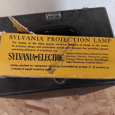 Revere Eight reel to reel Projector with Da-Lite projector screen and brand-new bulb in original box