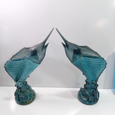 Beach in a box - 2 Marlin fish Avon bottles- Glass tray with metal stand full of shells and a Hawaii inspired picture frame