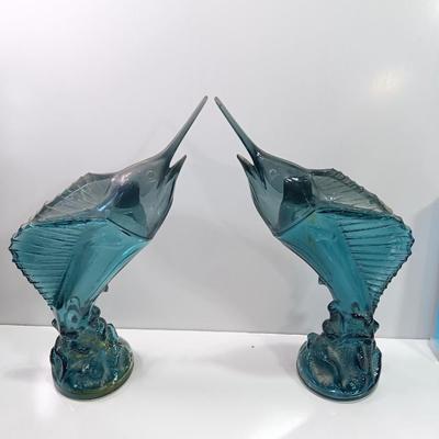 Beach in a box - 2 Marlin fish Avon bottles- Glass tray with metal stand full of shells and a Hawaii inspired picture frame