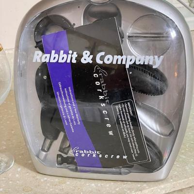 Gold Rim & Everyday Wine Glasses w/Rabbit Corkscrew Set (K-SS)