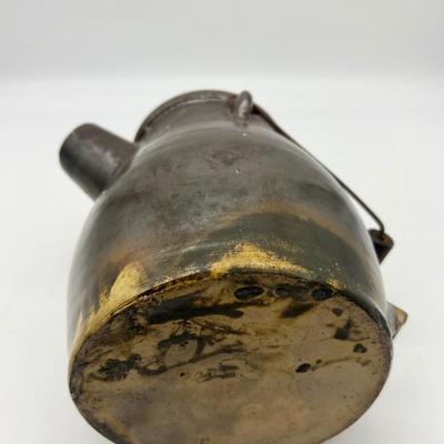 Antique c. 1890 Brown Slip Stoneware Batter Jug w/ Bail Handle and Lid