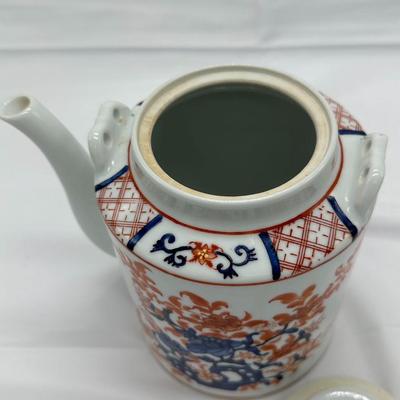 Chinese Floral Blue Red Teapot