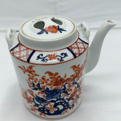 Chinese Floral Blue Red Teapot