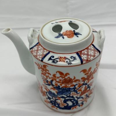 Chinese Floral Blue Red Teapot