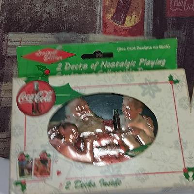 Coca Cola collectibles - bottles - cards - glasses and a tapestry