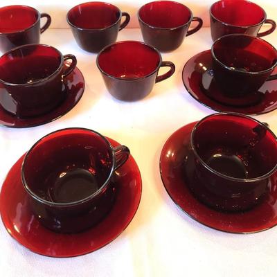 Lot #26 Lot of Vintage Ruby Red Glass Cups/Saucers