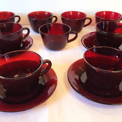 Lot #26 Lot of Vintage Ruby Red Glass Cups/Saucers