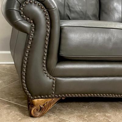 Gray Faux Leather Sofa Nailhead Trim ~*Read Details