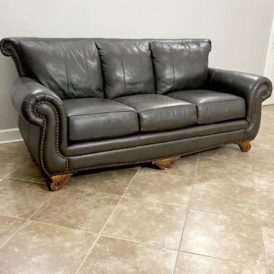 Gray Faux Leather Sofa Nailhead Trim ~*Read Details