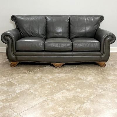 Gray Faux Leather Sofa Nailhead Trim ~*Read Details