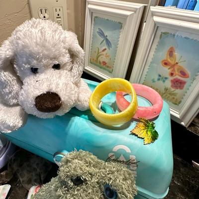 Girls toys, including make up case Bracelets, art, initial H wall hanging