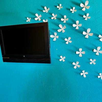 35 inch TV with wall mount and magnetic wall decor