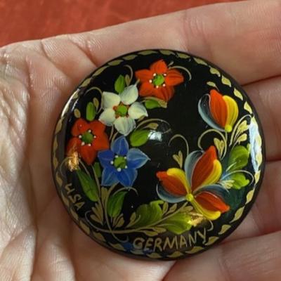 Ukrainian Hand-Painted Wood Broach