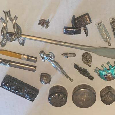 Vintage Sterling Collectibles Lot Letter Opener Pill Boxes Pencil & More