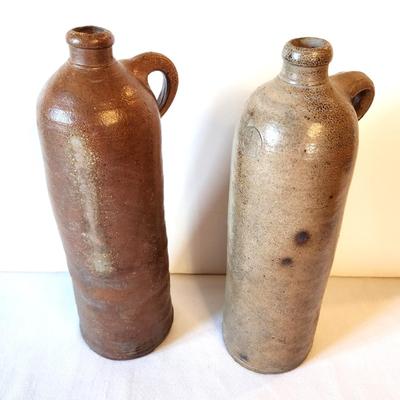 Lot #35 Pair of Old Beer/Whiskey Bottles or Jugs - Salt Glazed