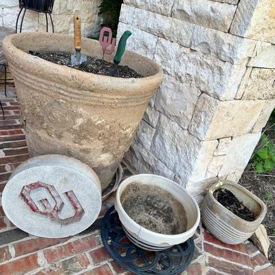 Flower pot lot, ou concrete, stand