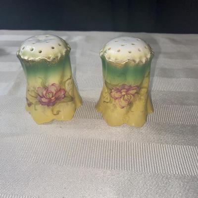 Really Old Salt and Pepper Shakers and 1983 Avon Bell with Handmade Dish