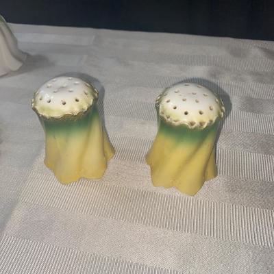Really Old Salt and Pepper Shakers and 1983 Avon Bell with Handmade Dish