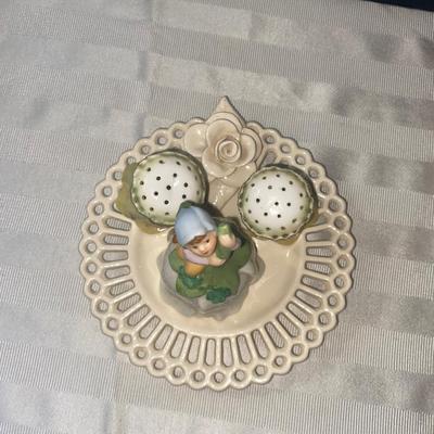 Really Old Salt and Pepper Shakers and 1983 Avon Bell with Handmade Dish