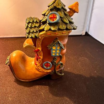 Vintage Shoe Boot House Lamp Nursery Room Green Roof Red Shutters Night Light