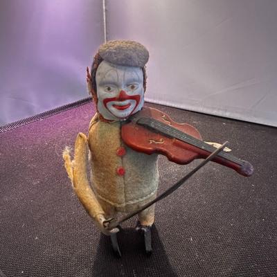 Vintage 1930's Schuco Wind Up Toy Clown Playing Violin 