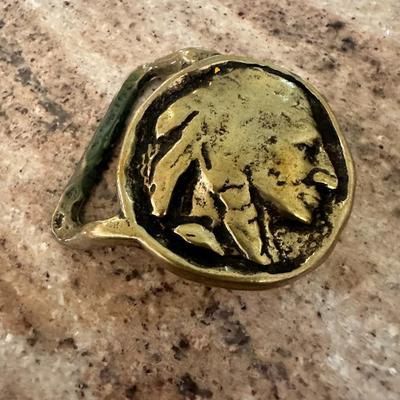Vintage Solid Brass Indian Head Belt Buckle