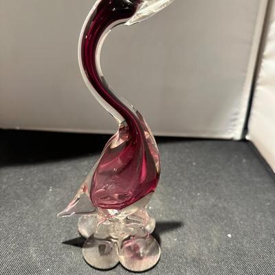 Art Glass Murano Style Duck / Goose - Lovely Rose Red & Clear