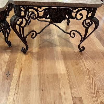 Metal, Glass and Marble Coffee Table and end table