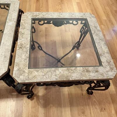 Metal, Glass and Marble Coffee Table and end table