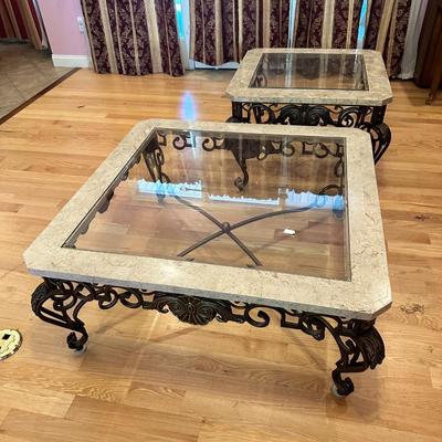 Metal, Glass and Marble Coffee Table and end table