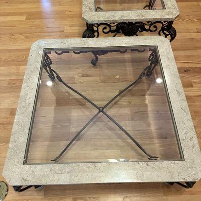 Metal, Glass and Marble Coffee Table and end table