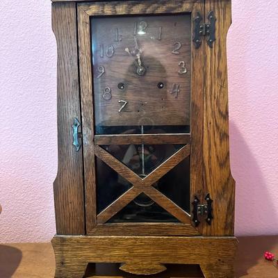 New Haven Antique Oak Mantle Clock MISSION Arts & Crafts ~1905 Stickly Era