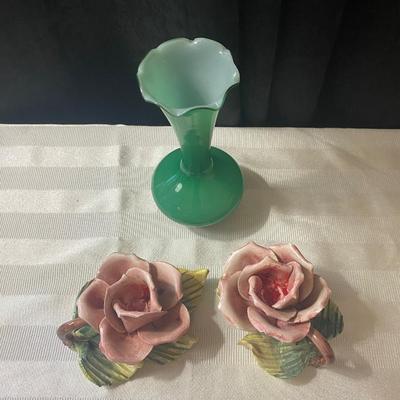 Vintage Italian Candle Stick Holders and Lovely little Green Bud Vase