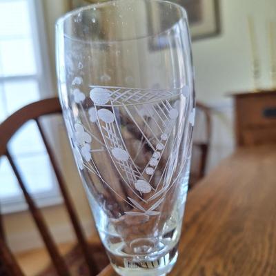 5 etched champagne glasses