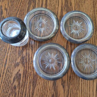 5pc leonerd silverplate ashtrays and tooth pick holder