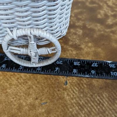 Vintage Wicker Doll Buggy White Baby Basket Stroller Decor