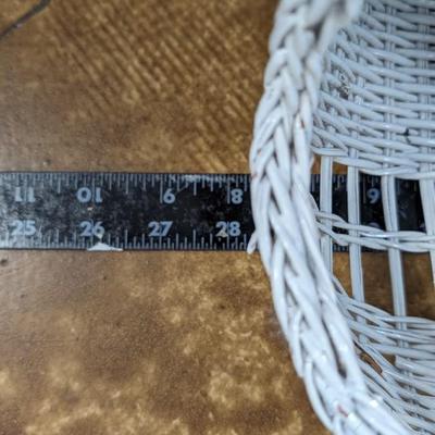 Vintage Wicker Doll Buggy White Baby Basket Stroller Decor