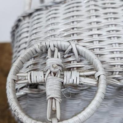 Vintage Wicker Doll Buggy White Baby Basket Stroller Decor