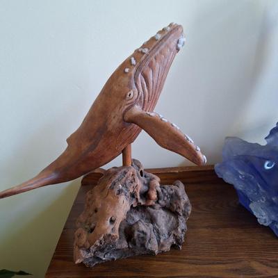 carved driftwood whale