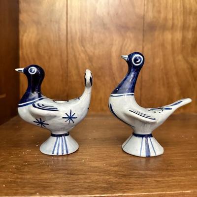 Set of 2 Soholm Denmark Pottery Hand Painted Bird Candle Holder As Is