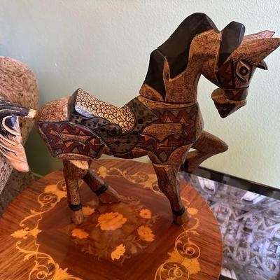 Beautiful Hand Carved & Painted 7-Piece Wood Horse Figure Very Unique See Photos