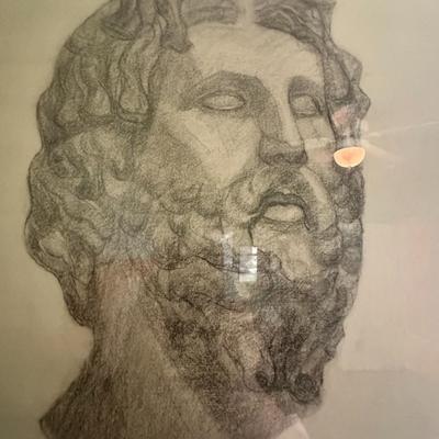Pencil charcoal Drawing set of 2 signed