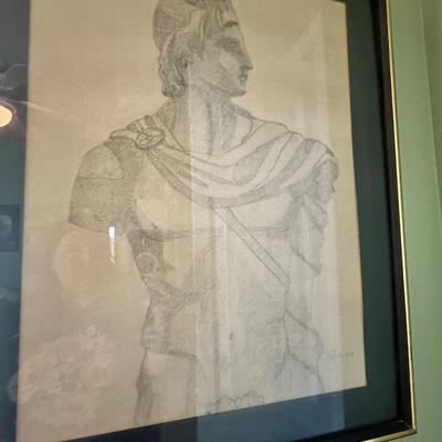 Pencil charcoal Drawing set of 2 signed